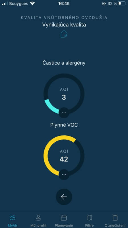 Indoor air quality page of Pure Air app