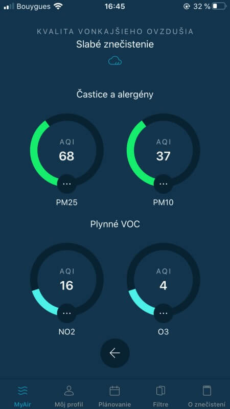 Outdoor air quality page of Pure Air app